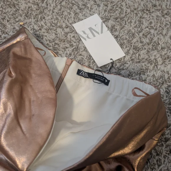 NWT ZARA Viral Tiktok Rose Gold Metallic Strapless Mini Dress - Picture 4 of 8